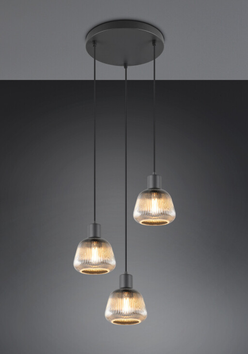 Lustra Tarifa, TRIO, 25x15x150 cm, 25W, 3x E27, metal, negru mat/argintiu