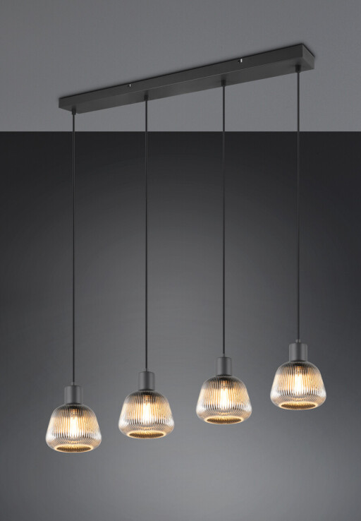 Lustra Tarifa, TRIO, 90.5x15x150 cm, 25W, 4x E27, metal, negru mat/argintiu