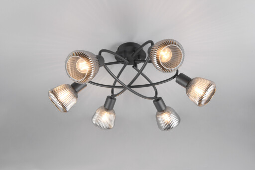 Plafoniera Tarifa, TRIO, 59.5x10.5x25 cm, 10W, 6x E14, metal, negru mat/argintiu