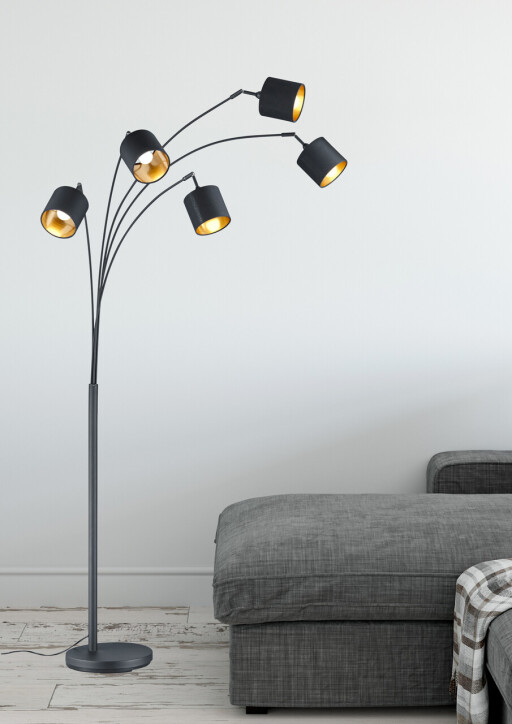 Lampadar Tommy, RL, 30x200 cm, 28W, 5x E14, metal, negru mat