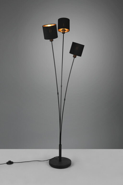 Lampadar Tommy, RL, 41x42x150 cm, 40W, 3x E14, metal/textil, negru mat