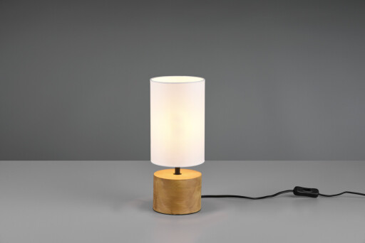 Lampa de masa Woody, RL, 12x30 cm, 40W, 1x E14, lemn/textil, alb/natur