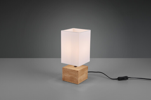 Lampa de masa Woody, RL, 12x12x30 cm, 40W, 1x E14, lemn/textil, alb/natur