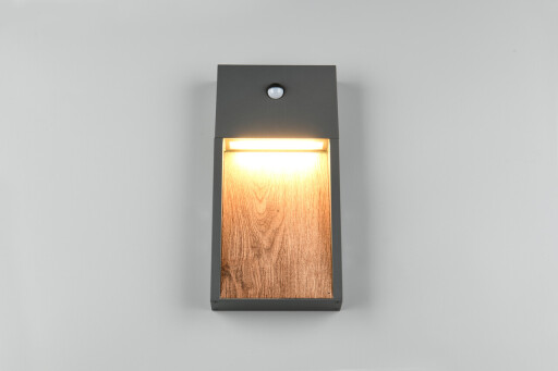 Aplica de perete pentru exterior cu senzor Salmon, TRIO, 16.5x33 cm, 11W, 1x SMD, aluminiu, antracit/natur