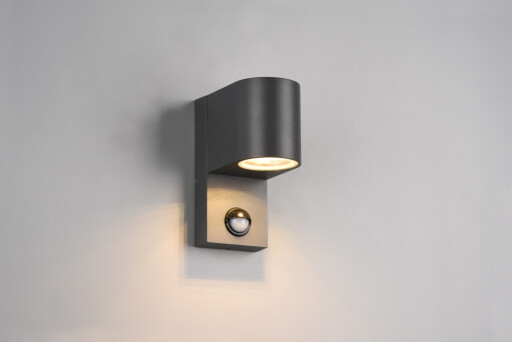 Aplica de perete rotunda pentru exterior cu senzor Roya, TRIO, 7x11.6x15 cm, 35W, 1x GU10, aluminiu, antracit