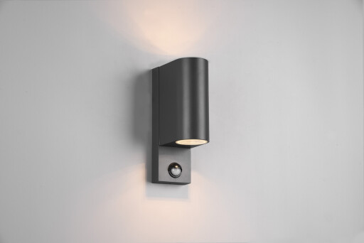 Aplica de perete rotunda pentru exterior cu senzor Roya, TRIO, 7x11.6x22 cm, 35W, 2x GU10, aluminiu, antracit