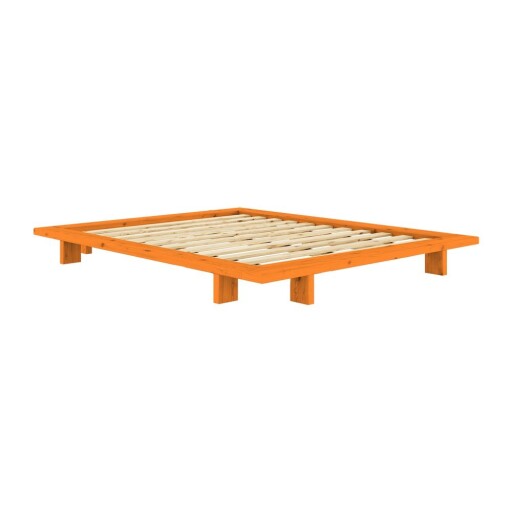 Pat matrimonial portocaliu din lemn de pin fără tăblie cu somieră 140x200 cm Japan – Karup Design