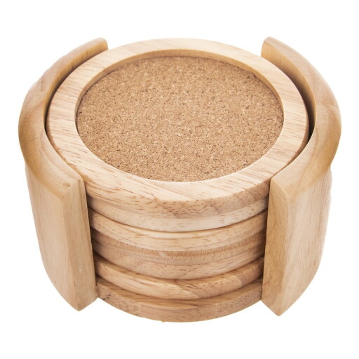 Coasters în culoare naturală cu suport 6 buc. din lemn – Orion