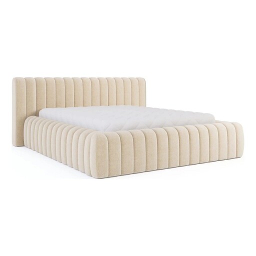 Pat matrimonial bej tapițat cu spațiu de depozitare cu somieră 140x200 cm Carilla – ELTAP
