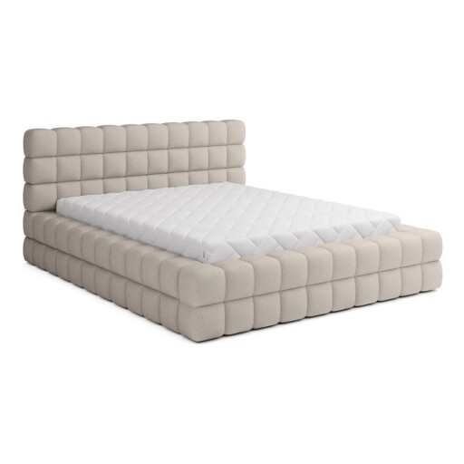 Pat matrimonial bej tapițat cu spațiu de depozitare cu somieră 160x200 cm Dizzle – ELTAP