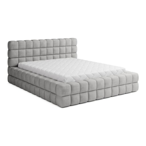 Pat matrimonial gri tapițat cu spațiu de depozitare cu somieră 180x200 cm Dizzle – ELTAP