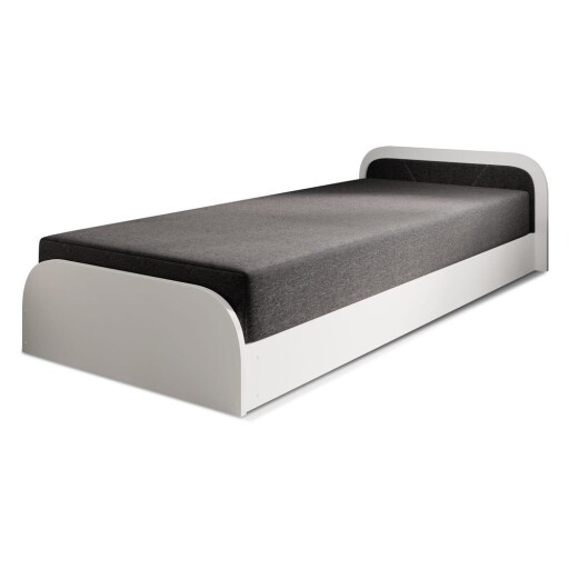 Pat alb/gri închis tapițat/din placă aglomerată de lemn cu spațiu de depozitare cu saltea 80x190 cm Parys – ELTAP