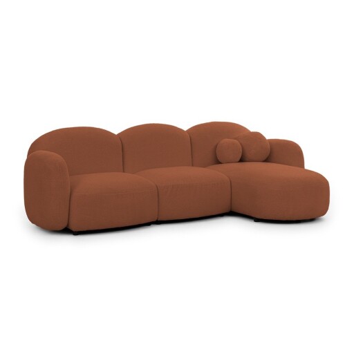 Colțar teracotă cu tapițerie din țesătură bouclé (cu colț pe partea dreaptă/cu șezlong) Orbit – Ropez