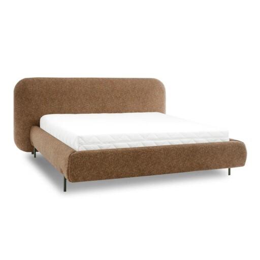 Pat matrimonial galben ocru tapițat cu spațiu de depozitare cu somieră 180x200 cm Pointt – ELTAP