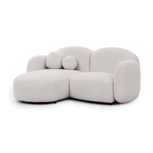 Colțar crem cu tapițerie din țesătură bouclé (cu colț pe partea stângă/cu șezlong) Orbit – Ropez