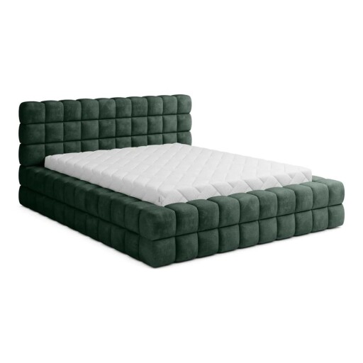 Pat matrimonial verde închis tapițat cu spațiu de depozitare cu somieră 140x200 cm Dizzle – ELTAP