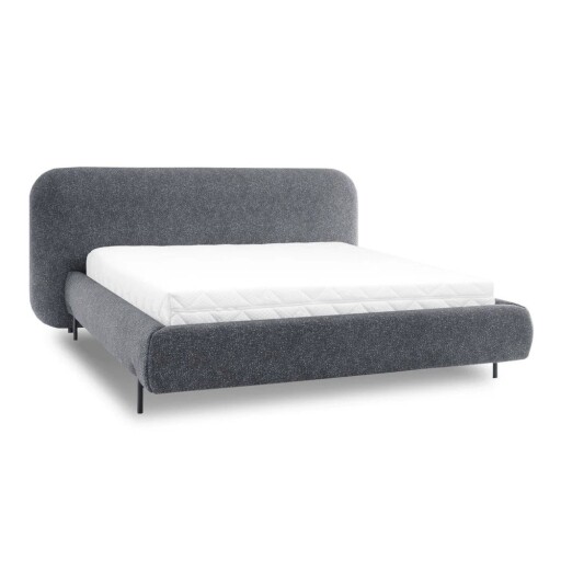 Pat matrimonial albastru tapițat cu spațiu de depozitare cu somieră 160x200 cm Pointt – ELTAP