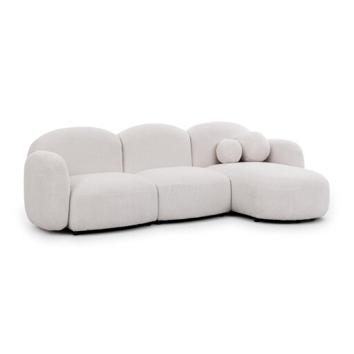 Colțar crem cu tapițerie din țesătură bouclé (cu colț pe partea dreaptă/cu șezlong) Orbit – Ropez
