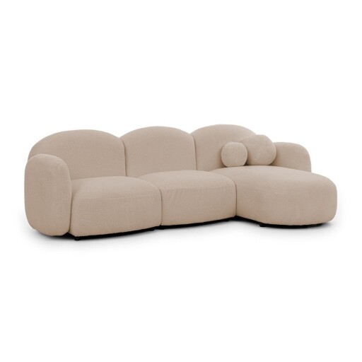 Colțar maro deschis cu tapițerie din țesătură bouclé (cu colț pe partea dreaptă/cu șezlong) Orbit – Ropez