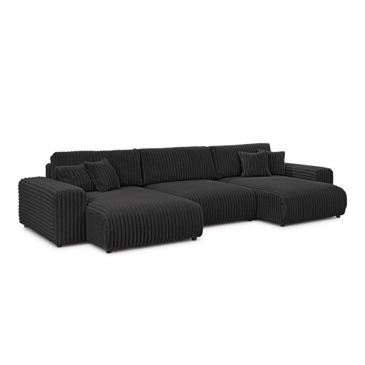 Colțar gri închis extensibil/cu spațiu de depozitare cu tapițerie din catifea reiată (în formă de "U") Sarina – Ropez
