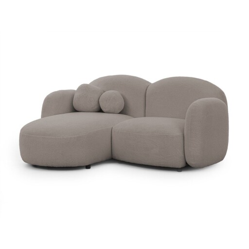 Colțar gri cu tapițerie din țesătură bouclé (cu colț pe partea stângă/cu șezlong) Orbit – Ropez