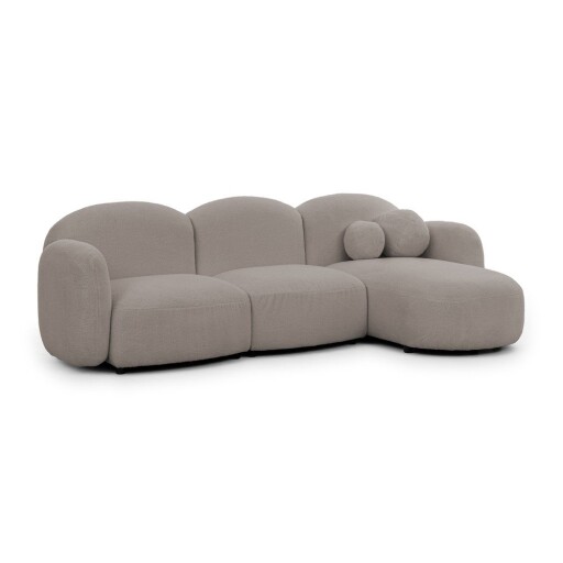 Colțar gri cu tapițerie din țesătură bouclé (cu colț pe partea dreaptă/cu șezlong) Orbit – Ropez
