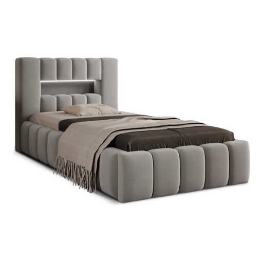 Pat gri tapițat cu spațiu de depozitare cu somieră 90x200 cm Lamica – ELTAP