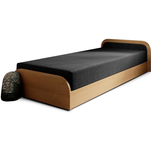 Pat galben ocru/gri închis tapițat/din placă aglomerată de lemn cu spațiu de depozitare cu saltea 80x190 cm Parys – ELTAP