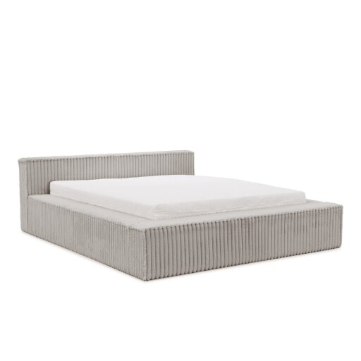 Pat matrimonial gri tapițat cu spațiu de depozitare cu somieră 180x200 cm Cloe – Ropez