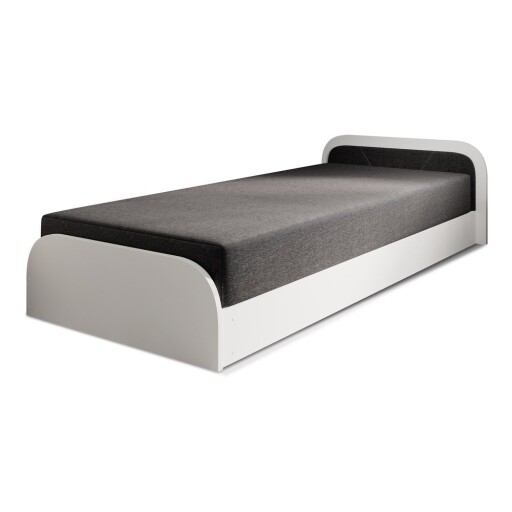 Pat alb/gri închis tapițat/din placă aglomerată de lemn cu spațiu de depozitare cu saltea 80x190 cm Parys – ELTAP