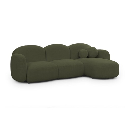 Colțar verde cu tapițerie din țesătură bouclé (cu colț pe partea dreaptă/cu șezlong) Orbit – Ropez