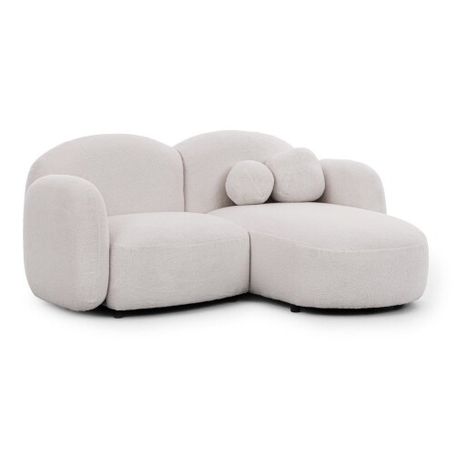 Colțar crem cu tapițerie din țesătură bouclé (cu colț pe partea dreaptă/cu șezlong) Orbit – Ropez