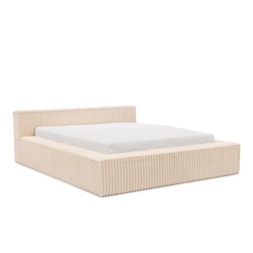 Pat matrimonial bej tapițat cu spațiu de depozitare cu somieră 140x200 cm Cloe – Ropez