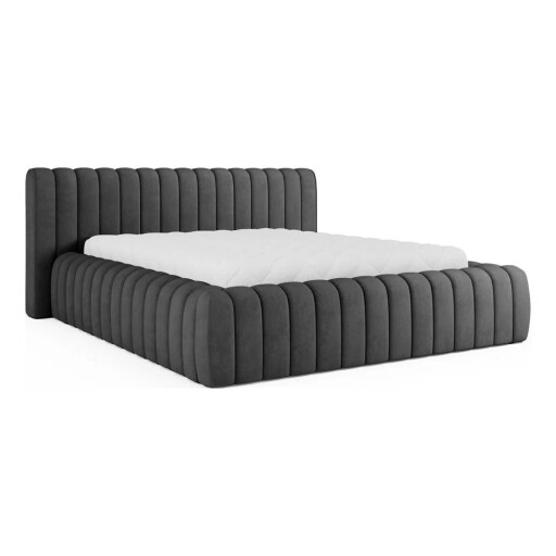 Pat matrimonial gri închis tapițat cu spațiu de depozitare cu somieră 160x200 cm Carilla – ELTAP