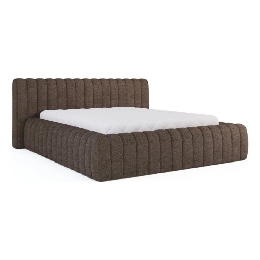 Pat matrimonial maro tapițat cu spațiu de depozitare cu somieră 180x200 cm Carilla – ELTAP
