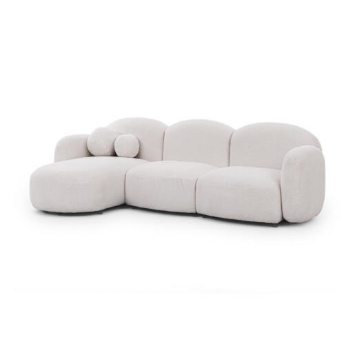 Colțar crem cu tapițerie din țesătură bouclé (cu colț pe partea stângă/cu șezlong) Orbit – Ropez