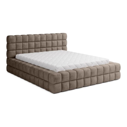 Pat matrimonial maro deschis tapițat cu spațiu de depozitare cu somieră 140x200 cm Dizzle – ELTAP