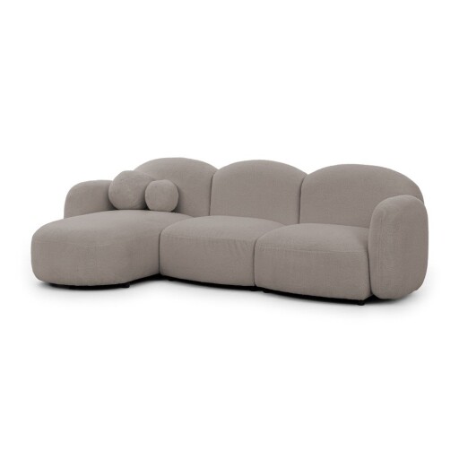 Colțar gri cu tapițerie din țesătură bouclé (cu colț pe partea stângă/cu șezlong) Orbit – Ropez