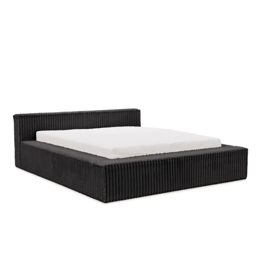 Pat matrimonial negru tapițat cu spațiu de depozitare cu somieră 160x200 cm Cloe – Ropez