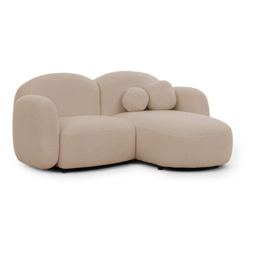 Colțar maro deschis cu tapițerie din țesătură bouclé (cu colț pe partea dreaptă/cu șezlong) Orbit – Ropez