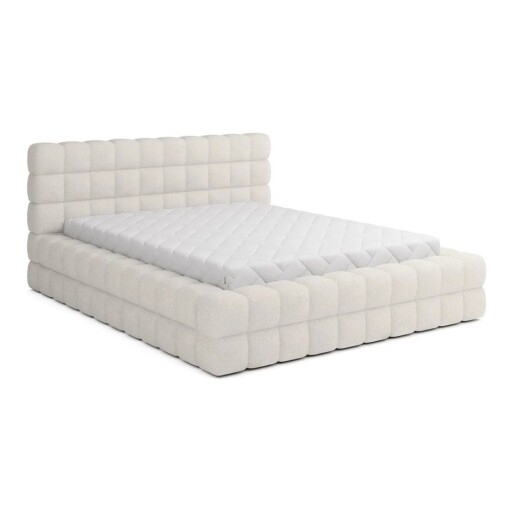 Pat matrimonial alb tapițat cu spațiu de depozitare cu somieră 140x200 cm Dizzle – ELTAP