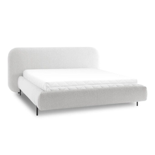 Pat matrimonial bej tapițat cu spațiu de depozitare cu somieră 140x200 cm Pointt – ELTAP