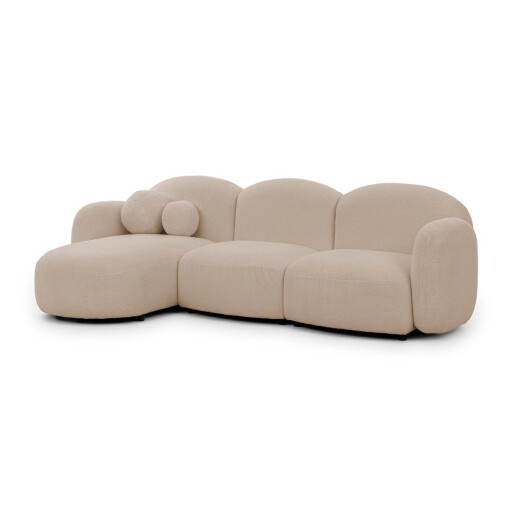 Colțar maro deschis cu tapițerie din țesătură bouclé (cu colț pe partea stângă/cu șezlong) Orbit – Ropez