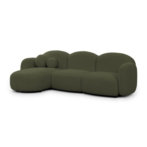 Colțar verde cu tapițerie din țesătură bouclé (cu colț pe partea stângă/cu șezlong) Orbit – Ropez