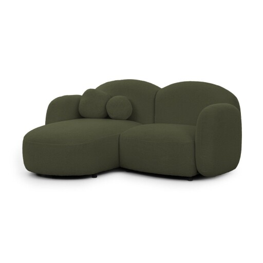 Colțar verde cu tapițerie din țesătură bouclé (cu colț pe partea stângă/cu șezlong) Orbit – Ropez