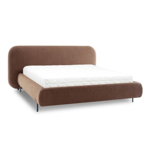 Pat matrimonial teracotă tapițat cu spațiu de depozitare cu somieră 180x200 cm Pointt – ELTAP