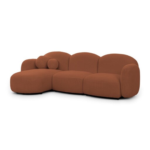 Colțar teracotă cu tapițerie din țesătură bouclé (cu colț pe partea stângă/cu șezlong) Orbit – Ropez