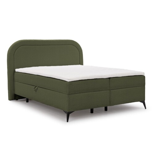 Pat boxspring verde cu spațiu de depozitare 140x200 cm Ornes – Ropez