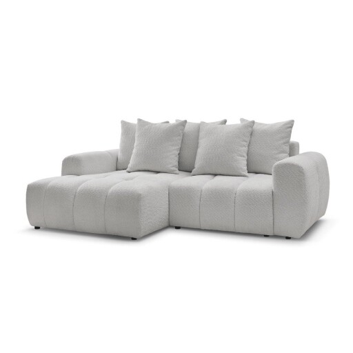 Colțar gri deschis extensibil/cu spațiu de depozitare cu tapițerie din țesătură bouclé (cu colț pe partea stângă/cu șezlong) Roxelane – Bobochic Paris