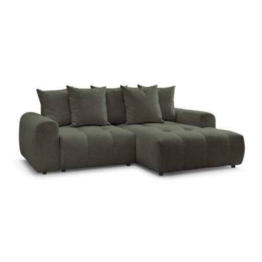 Colțar kaki extensibil/cu spațiu de depozitare cu tapițerie din chenille (cu colț pe partea dreaptă/cu șezlong) Roxelane – Bobochic Paris